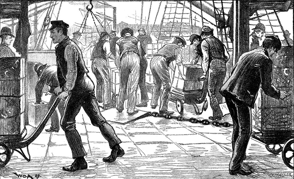 Docker entladen Tee in den Londoner Docks, 1889 von Unbekannt
