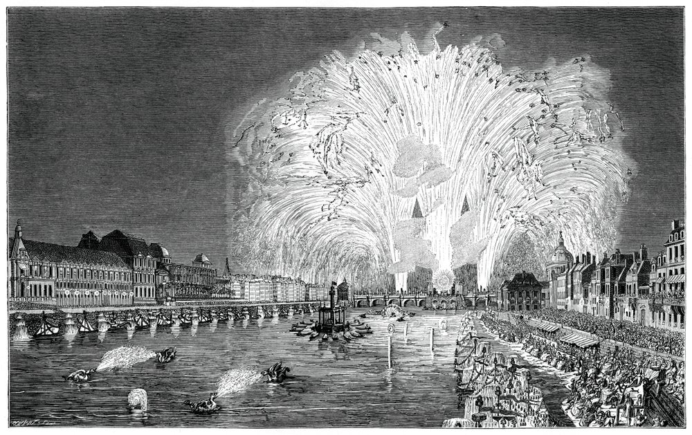 Feuerwerk auf der Brücke, Paris, 1754, 1885 von Unbekannt