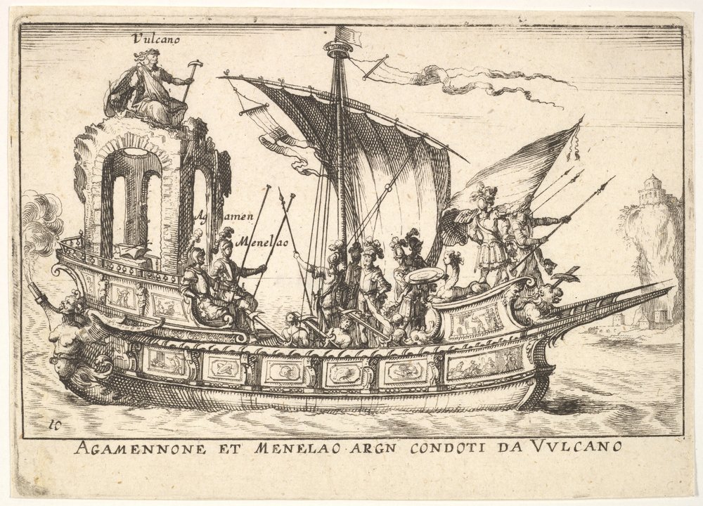 Tafel 10: Agamemnon und Menelaos in einem Boot, begleitet von anderen Figuren, 1664 von Unbekannt
