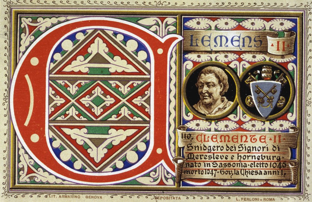 Papst Clemens II. (1046-1047). Chromolithographie von 1903 von Unbekannter Künstler