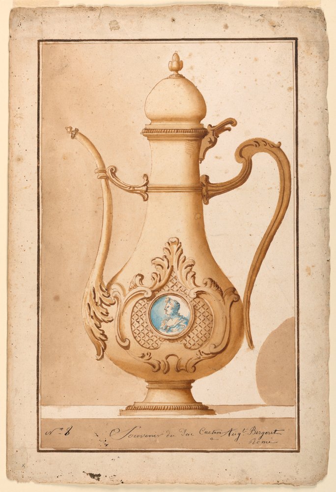 Zeichnung, Kaffeekanne mit emailliertem Medaillon, 1700–1725 von Unknown artistUnknown artist