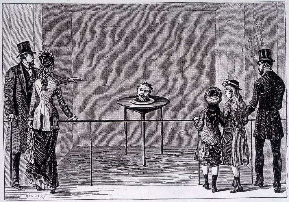 Die Erfahrung von Robert Houdins „sprechendem Enthaupteten“ - Gravur, späte 19. Jahrhundert von Unknown artist