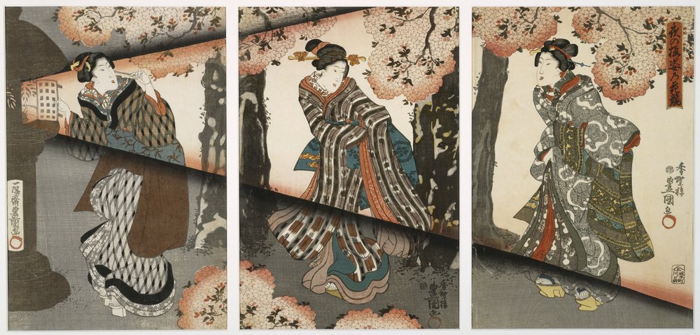 Nachtszene mit Mädchen und Laternen, Mitte des 19. Jahrhunderts von Utagawa Kunisada