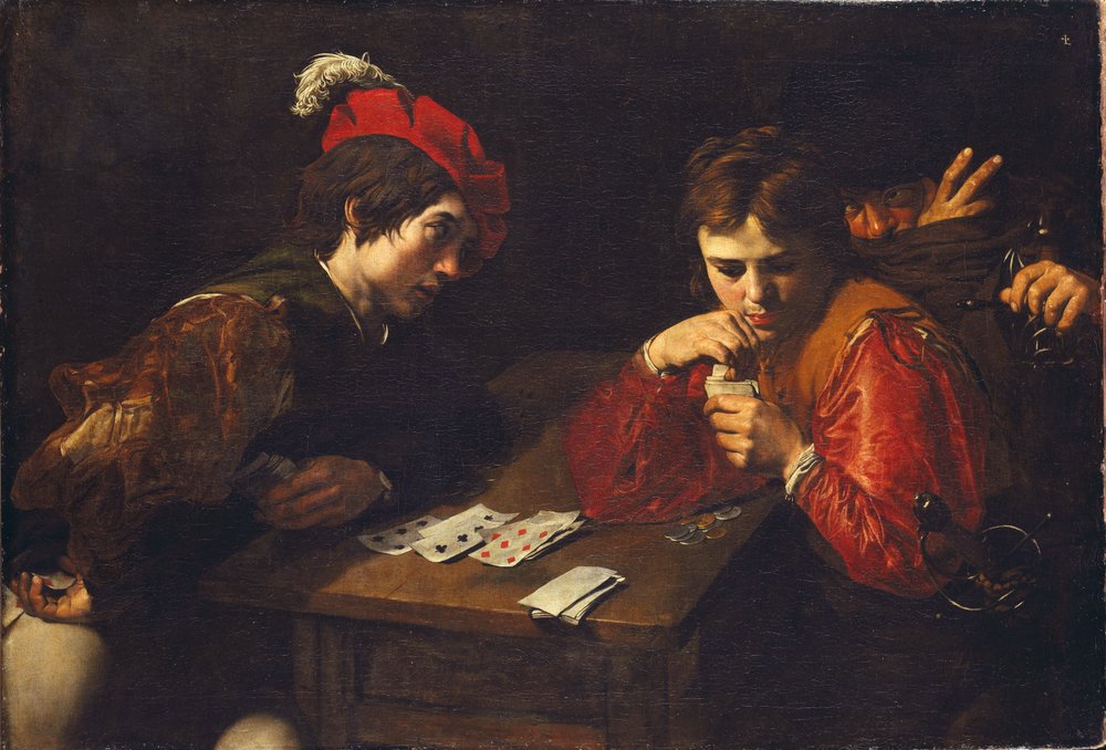 Die Falschspieler, ca. 1615. Maße: 94,5 x 137 cm. Staatliche Kunstsammlungen Dresden von Valentin de Boulogne