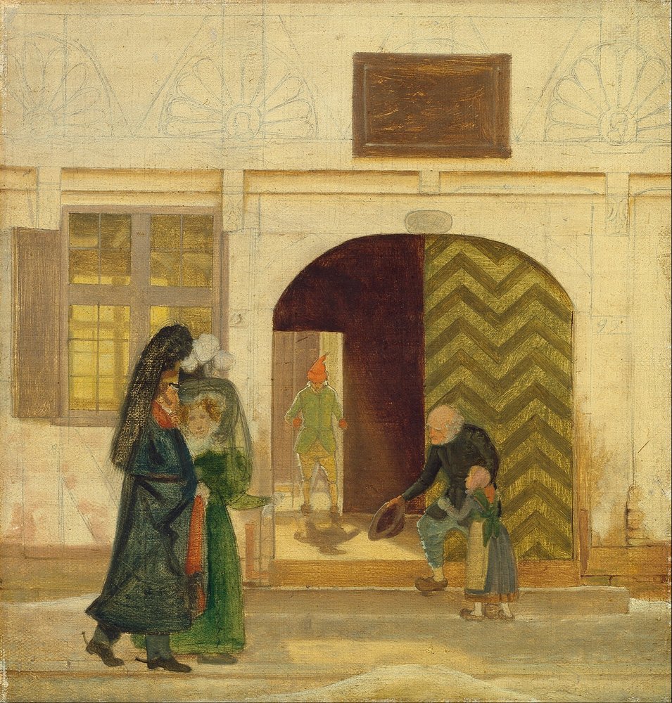 Vor dem Armenhaus von Odense von Wilhelm Bendz