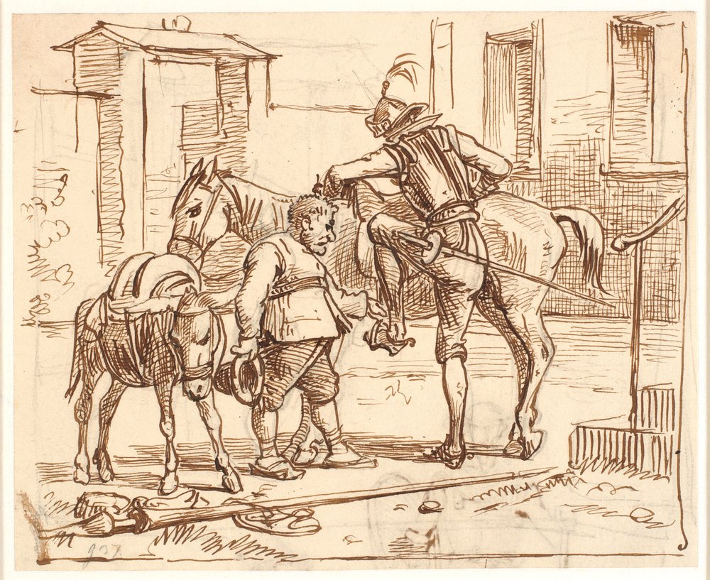 Don Quixote steigt aufs Pferd von Wilhelm Marstrand