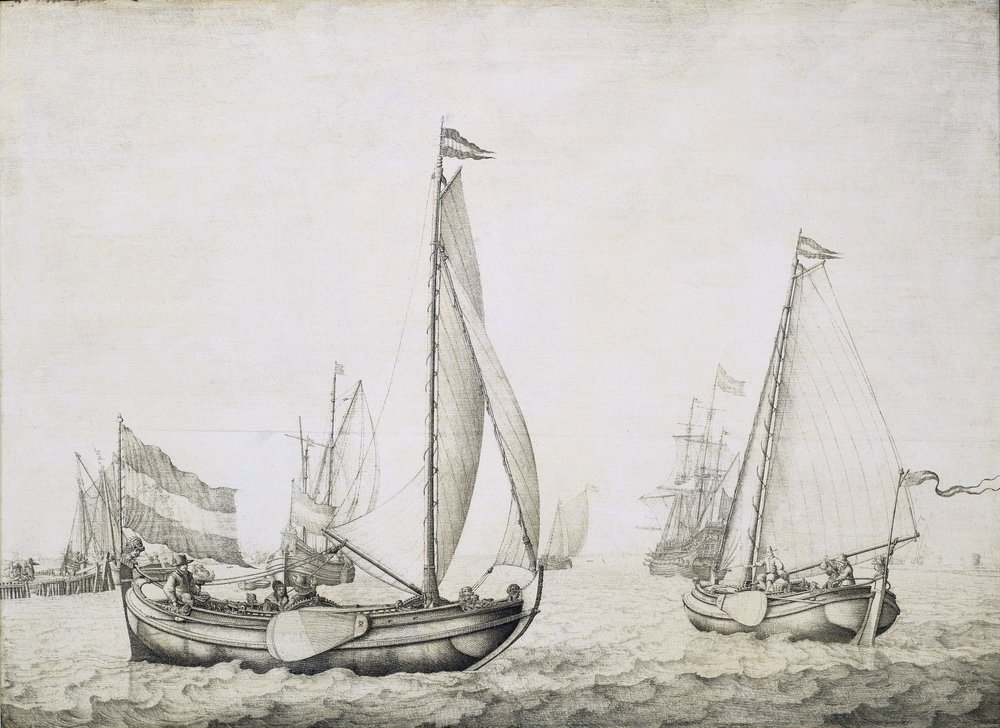 Zwei niederländische Schiffe beim Auslaufen, wahrscheinlich im Hafen von Amsterdam (Holland), um 1660 von Willem van de the Elder Velde