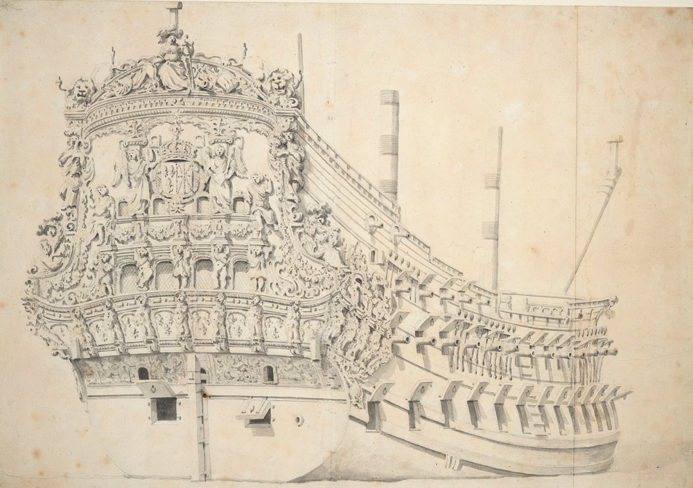 Porträt eines französischen Zweideckers. Gebaut in Holland 1666-1667, ca. 1667 von Willem van de Velde the Younger