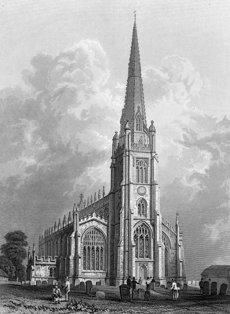 Kirche St. Mary the Virgin, Saffron Walden, graviert von Robert Sands, 1832 von William Henry Bartlett