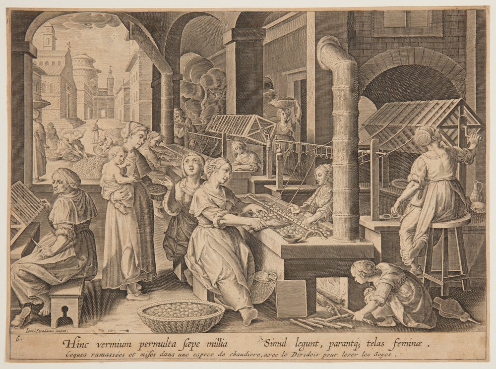 Seidenkokons abwickeln von after Jan van der Straet, called Stradanus