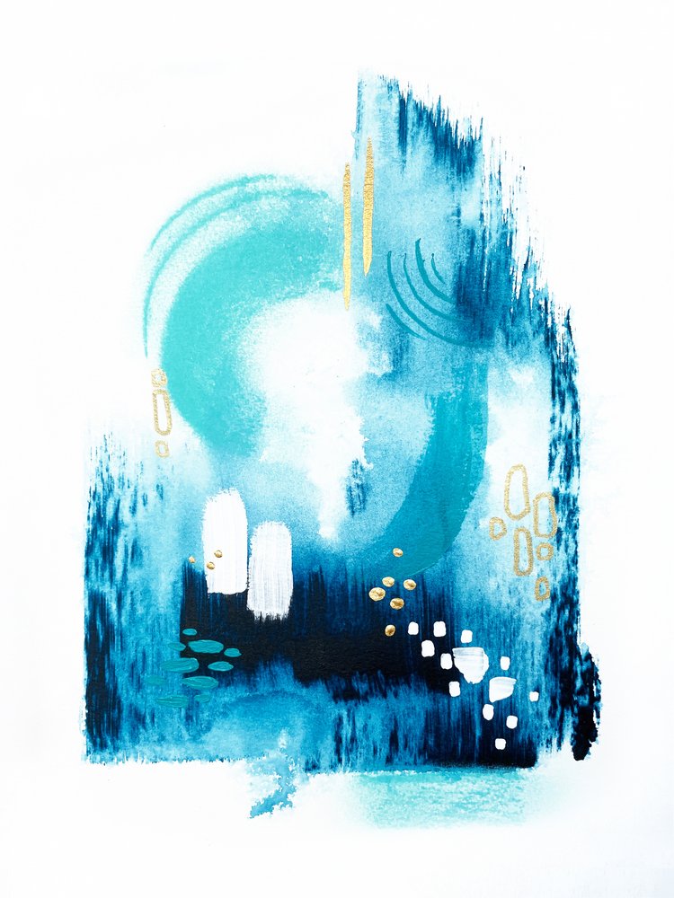 Blau Gold Abstrakter Fluss von Alyson Storms