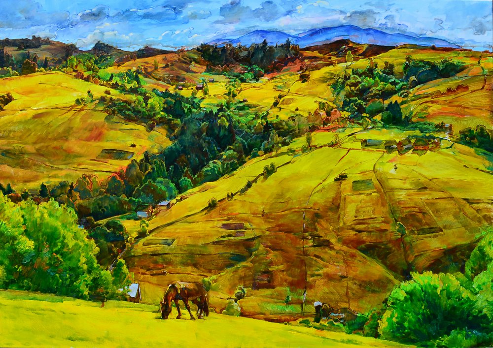 Goldener Hügel mit Pferd von Andrii Kutsachenko