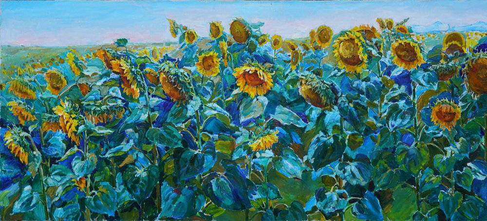 Lebendiges Sonnenblumenfeld von Andrii Kutsachenko