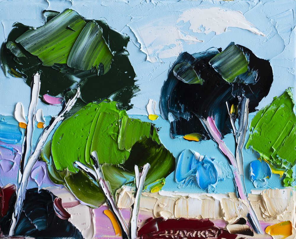Lebhafte Impasto Landschaft von Angela Hawkey