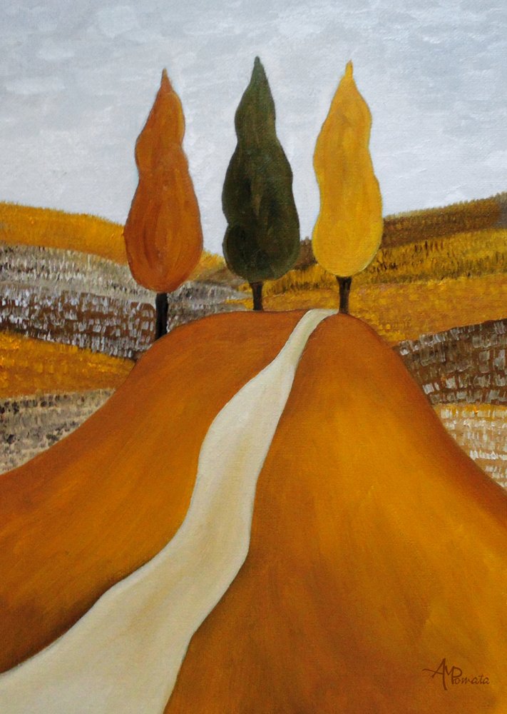 Herbststraße mit drei Bäumen von Angeles M. Pomata