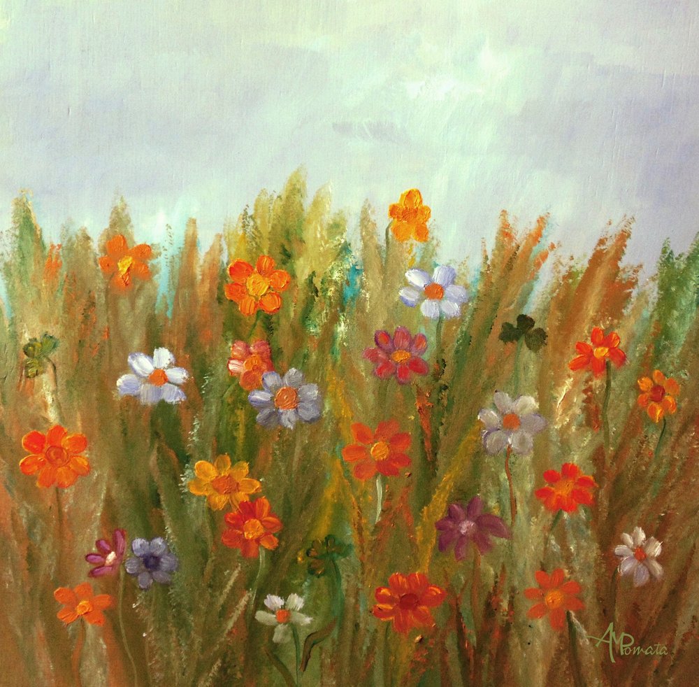 Buntes Blumenfeld von Angeles M. Pomata