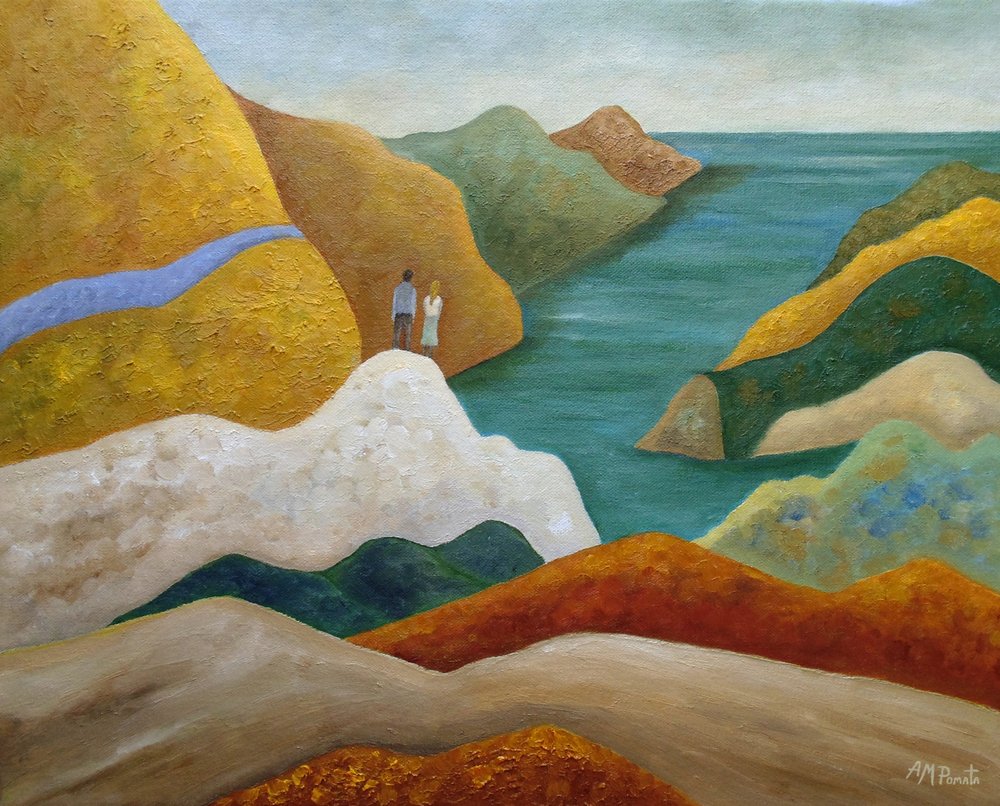 Paar mit Blick auf Küstenansicht von Angeles M. Pomata