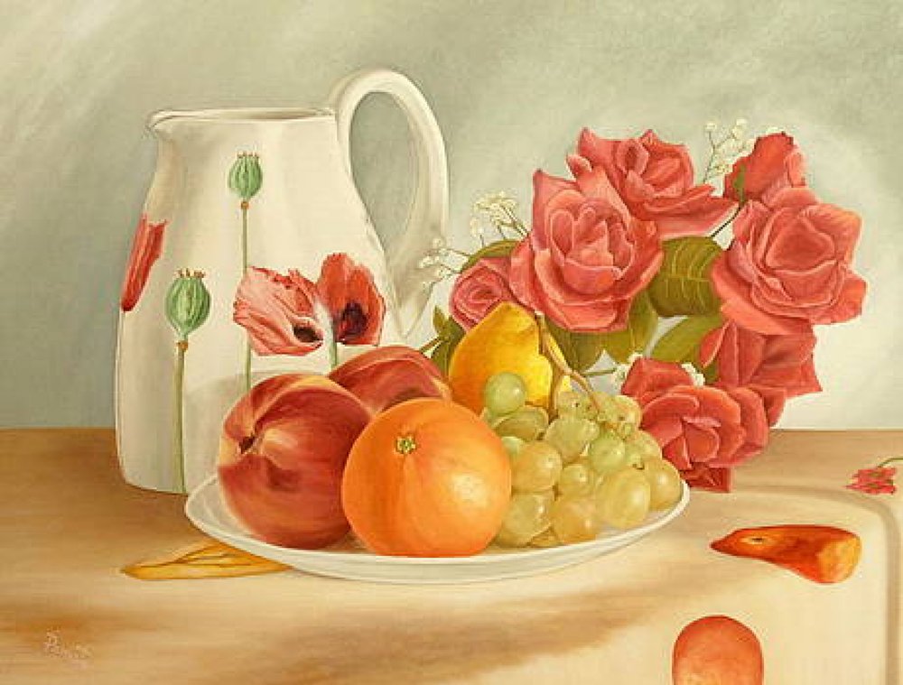 Frische Früchte und Rosen von Angeles M. Pomata