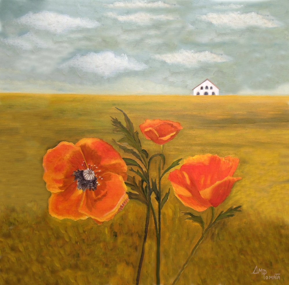 Orange Mohnblumen Landschaft von Angeles M. Pomata