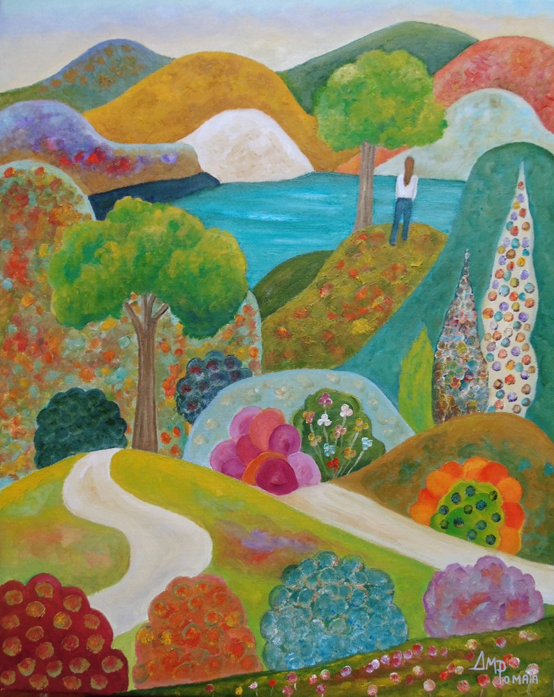 Verschlungener Pfad zum See von Angeles M. Pomata