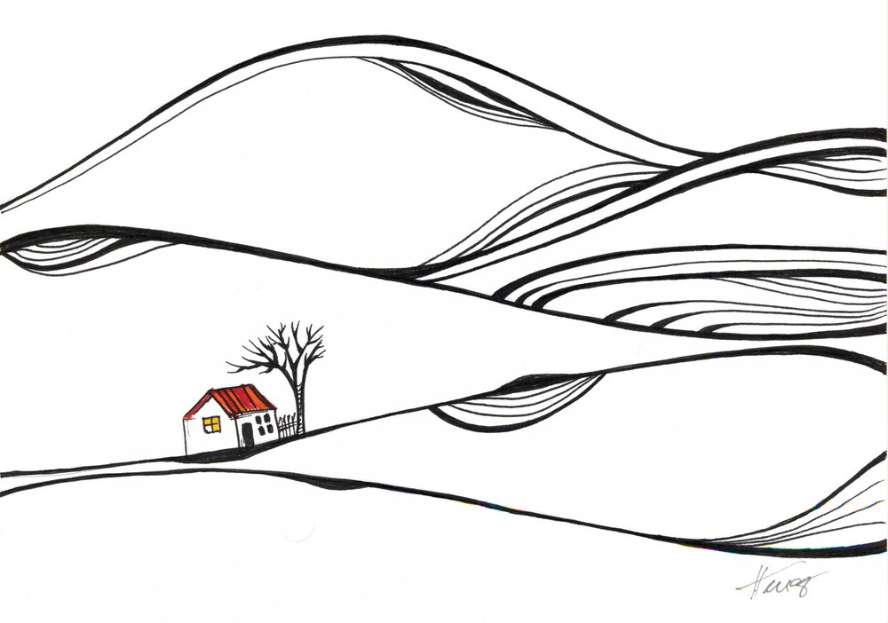 Haus auf dem Hügel mit rotem Dach von Aniko Hencz