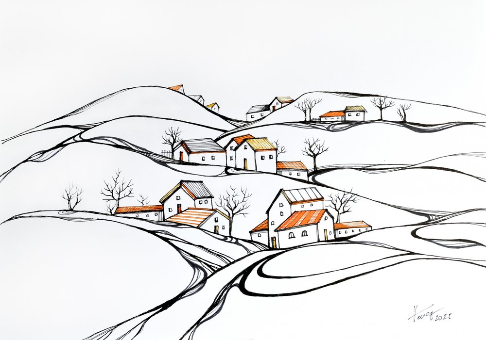 Winterdorf Hügel von Aniko Hencz