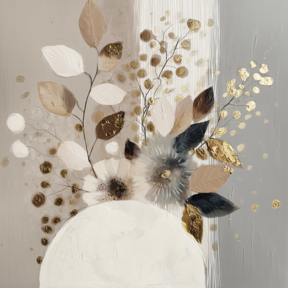 Goldenes abstraktes Blumenmotiv von Bella Eve