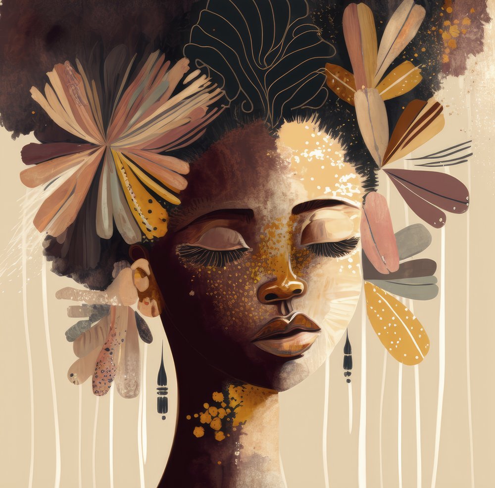 Goldene Blumen Afro-Schönheit von Bella Eve