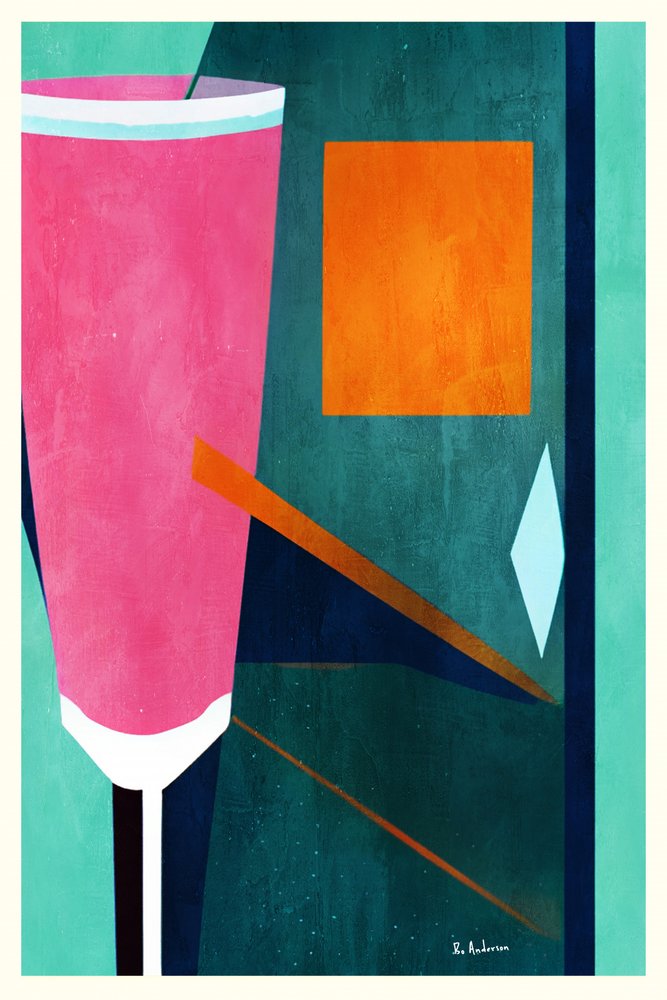 Rosa-orange geometrische Abstraktion von Bo Anderson