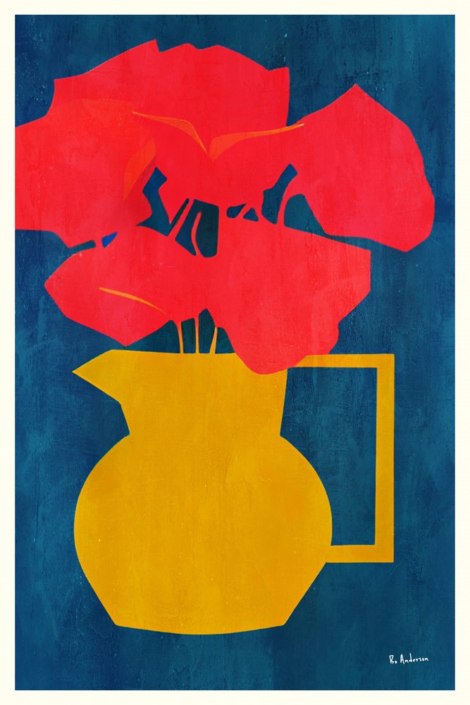 Rote Blüten Goldener Krug von Bo Anderson
