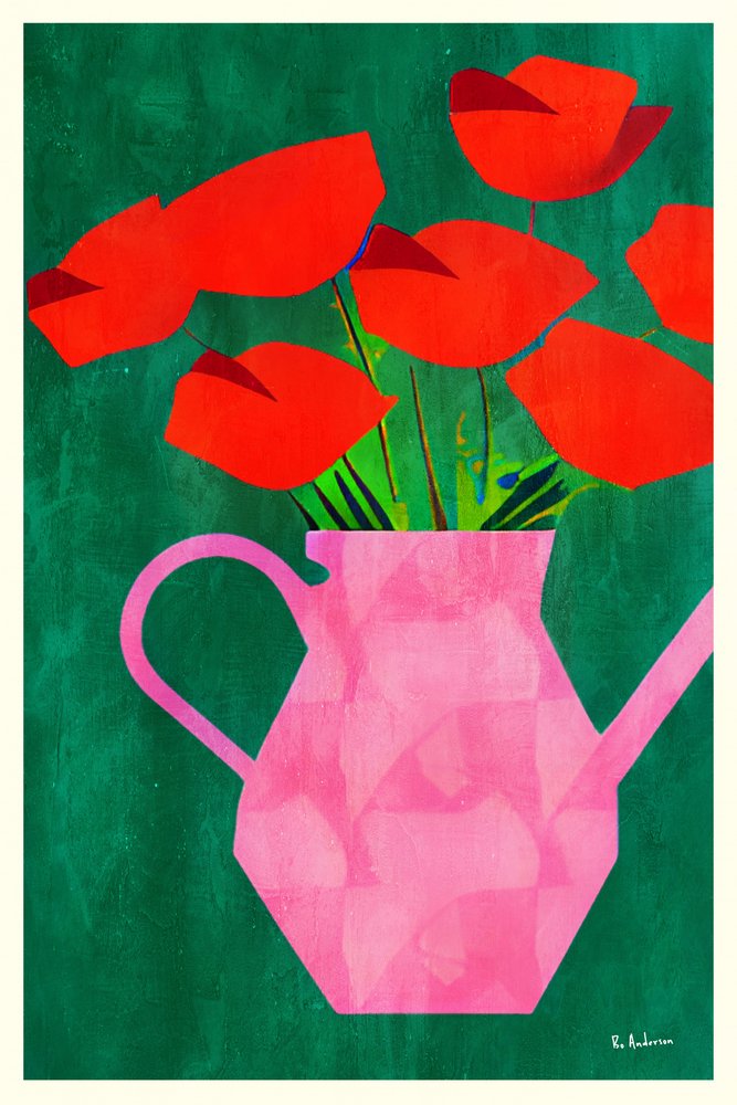 Rote Mohnblumen in einer Rosa Vase von Bo Anderson