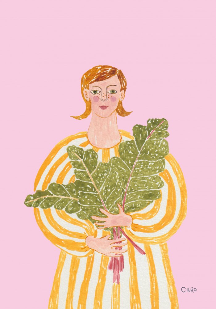 Frau mit frischem Grün von Caroline Roberts