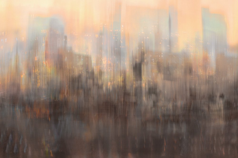 Abstrakte Stadtlandschaft bei Sonnenuntergang von Christina Sillen