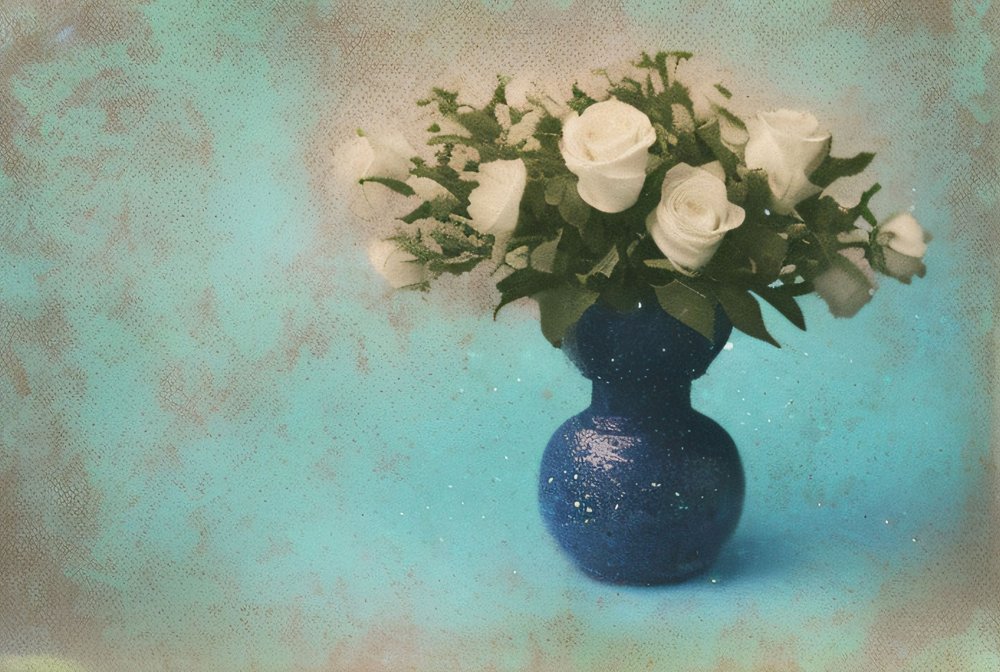 Weiße Rosen in blauer Vase von Cicero Spin