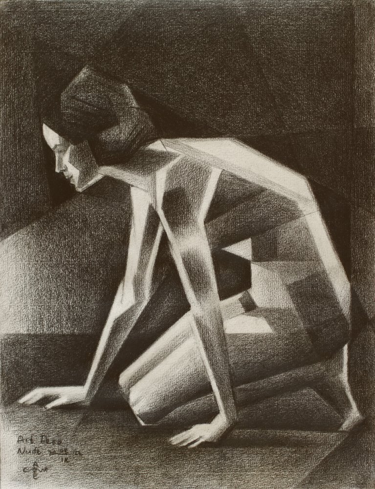 Geometrische kauernde Frau von Corné Akkers