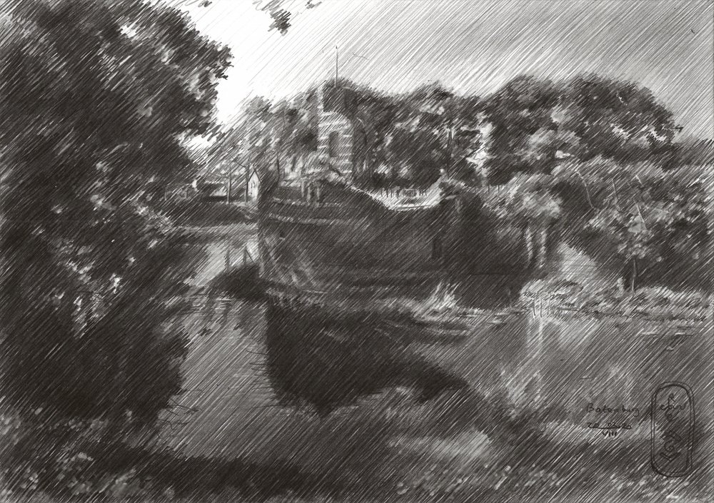 Historische Flussboot-Skizze von Corné Akkers