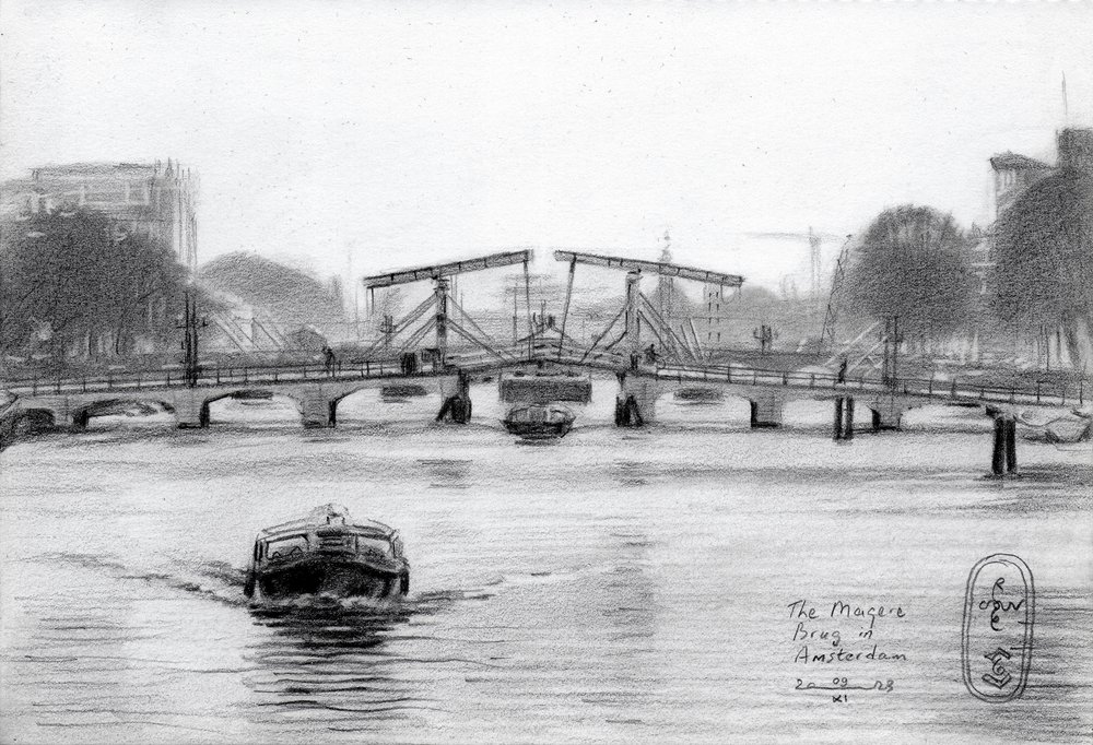 Magere Brug Amsterdam Zeichnung von Corné Akkers