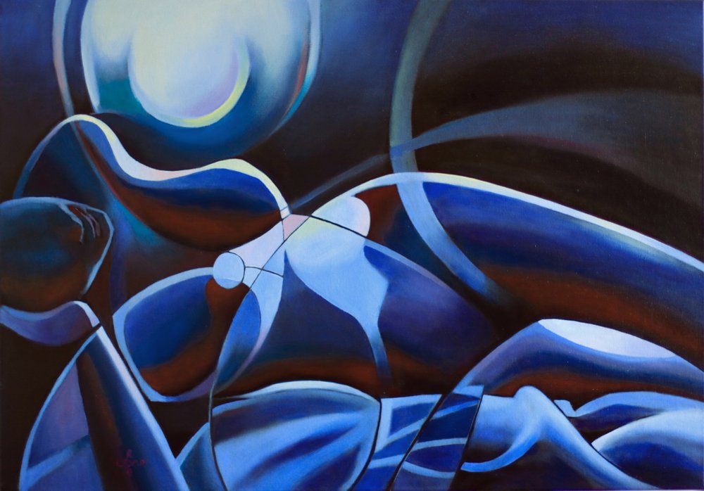 Mondbeschienene blaue Figur von Corné Akkers