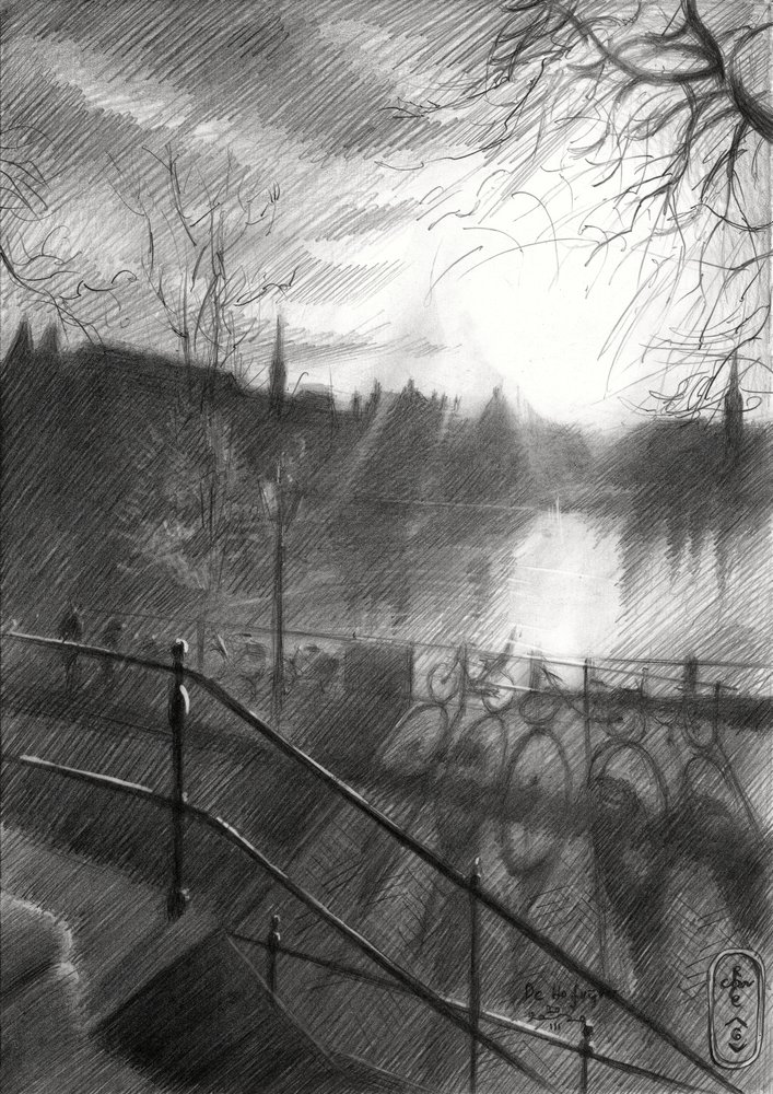 Sonniger Stadtkanal-Skizze von Corné Akkers
