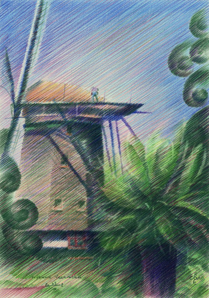 Windmühlenansicht Zeichnung von Corné Akkers