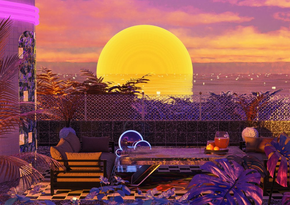 Neon Sonnenuntergang Terrasse von CosmoZach