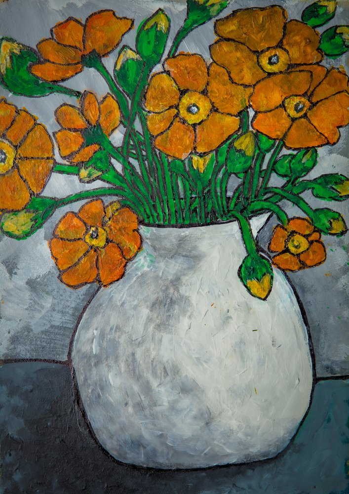 Rustikale orange Blumenvasen von Dale Hefer & Family