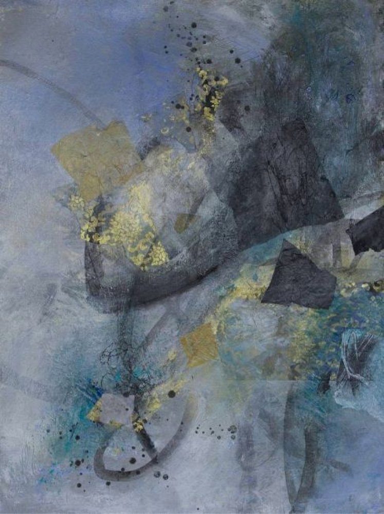 Schimmerndes Blau-Gold-Abstrakt von Deb Chaney