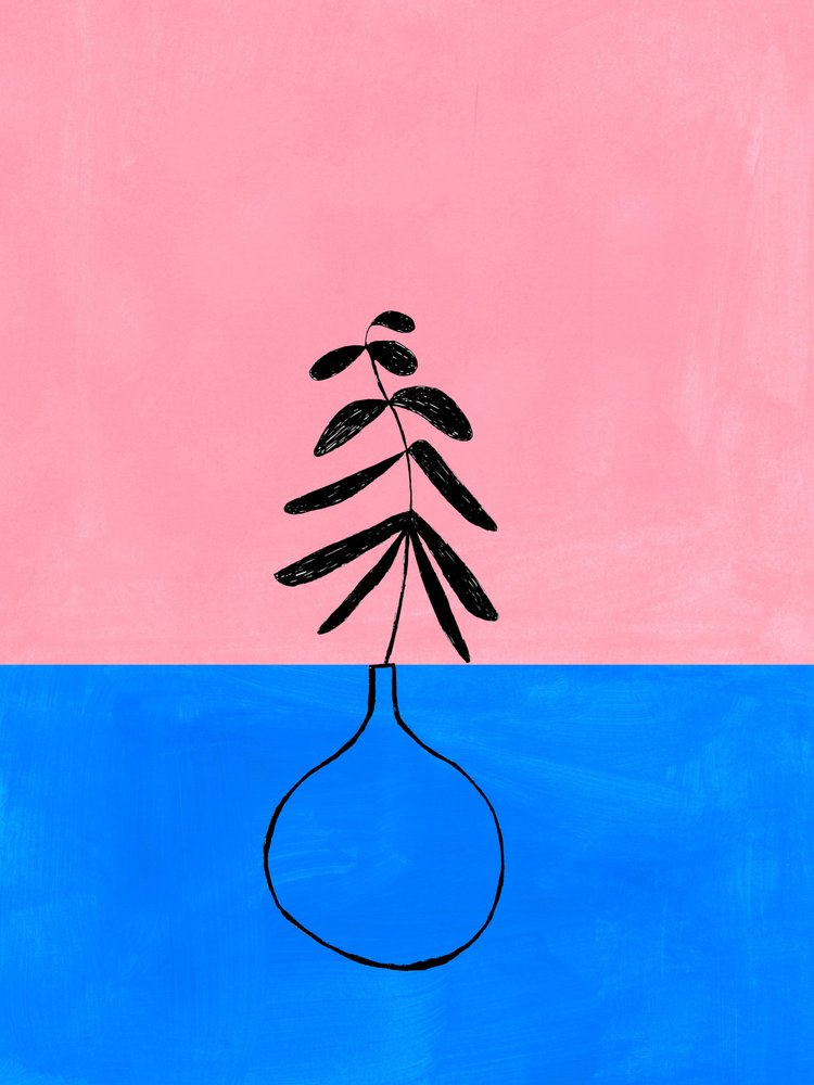 Minimalistische rosa-blaue Pflanze von Ejaaz Haniff
