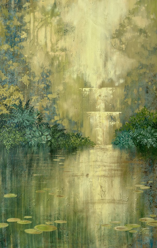 Sonnenbeschienener Waldwasserfall von Ekaterina Prisich