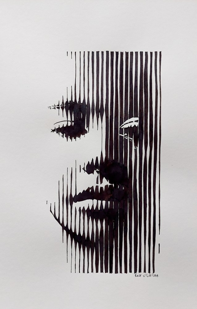 Nachdenkliches Linienkunstporträt von Erik Van Velzen