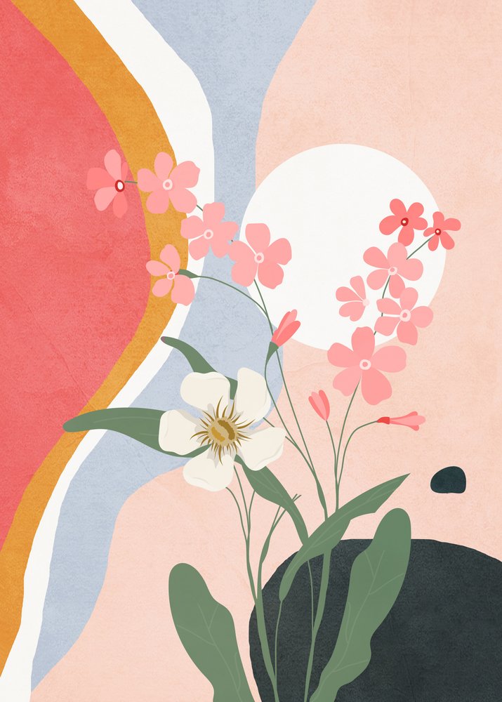 Abstrakte pinke Blumen von Flow Line