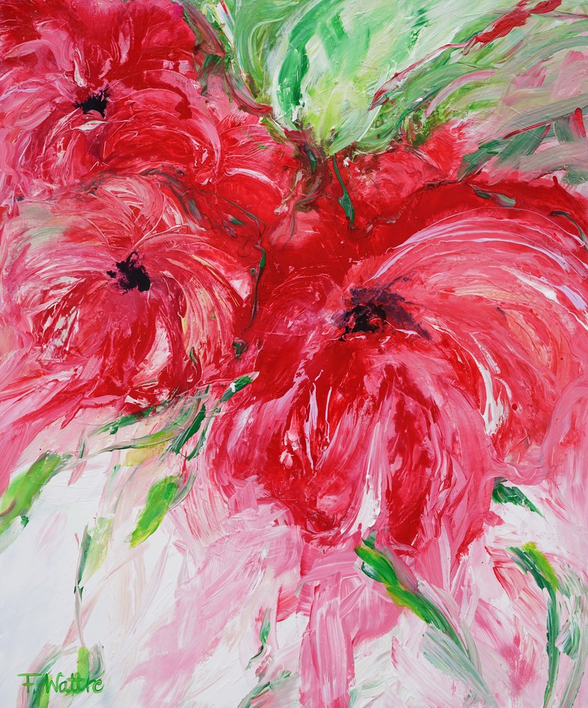 Rote Abstrakte Blumen von Françoise Wattré