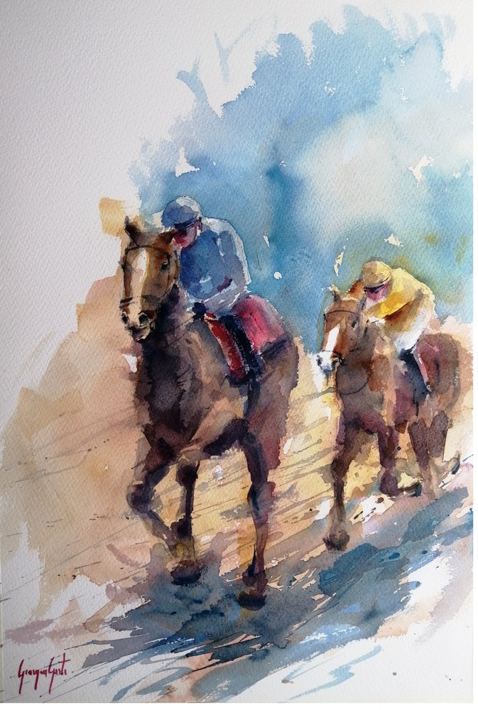 Galoppierende Jockeys von Giorgio Gosti