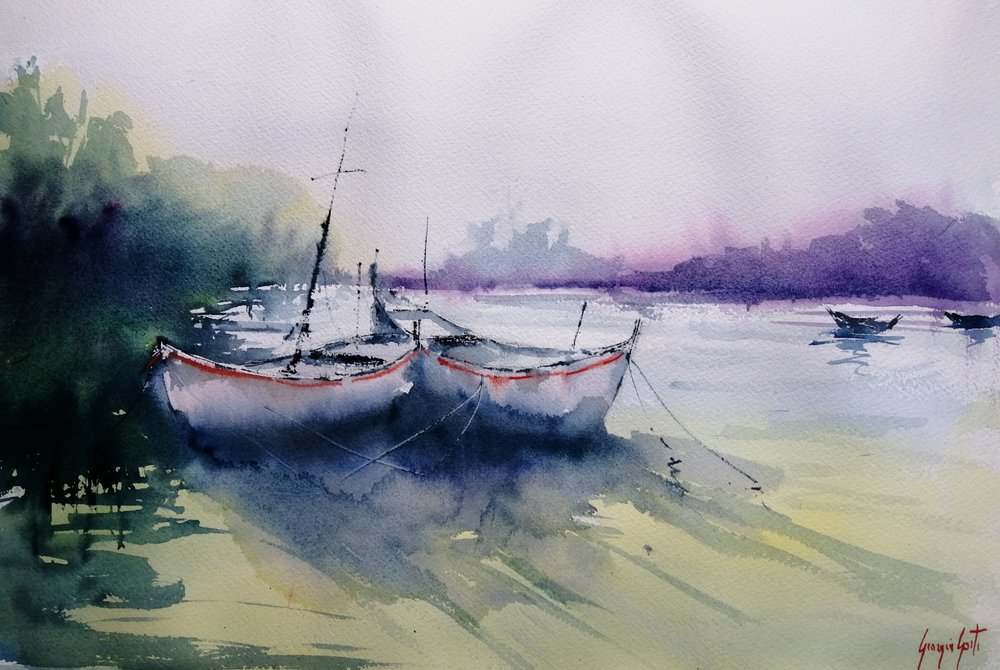 Neblige Morgenboote von Giorgio Gosti